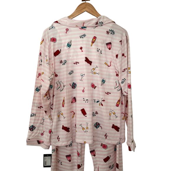 NWT Kate Spade NY XL Pink Striped Novelty Print Pajama Set Cozy Chic Loungewear - Picture 11 of 11